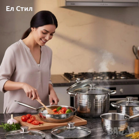 Комплект съдове от неръждаема стомана – 12 части - Готви като професионалист у дома, снимка 5 - Съдове за готвене - 53586845
