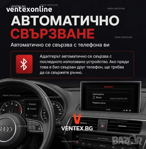Bluetooth адаптер за стрийминг на музика за Audi MMI 3G моделите A4 B8, A5 8T, A6 C6, A8 D3 D4, Q3, снимка 4 - Аксесоари и консумативи - 55900876