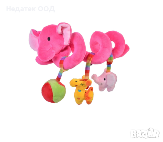  Играчка за количка, слонче, розово, 27 см