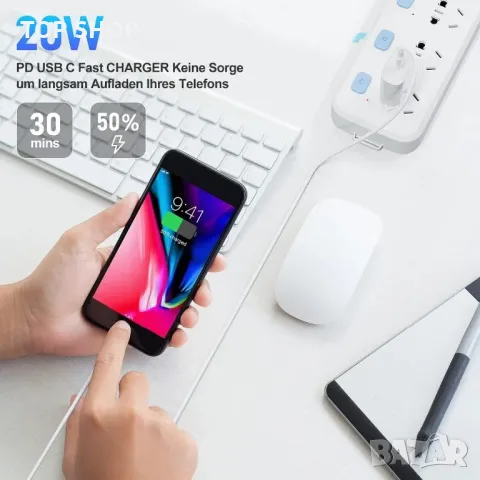 20W USB-C Бързо Зарядно устройство+USB-C към Lightning кабел 3м за iPhone 14/13/12/11 Pro Max/P/iPad, снимка 4 - Оригинални зарядни - 49308689