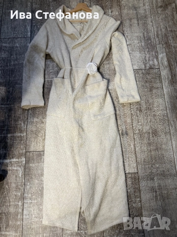 Разкошна бяла екрю дълга елеганта памук памучна жилетка универсален халат  one size размер, снимка 4 - Жилетки - 52584246