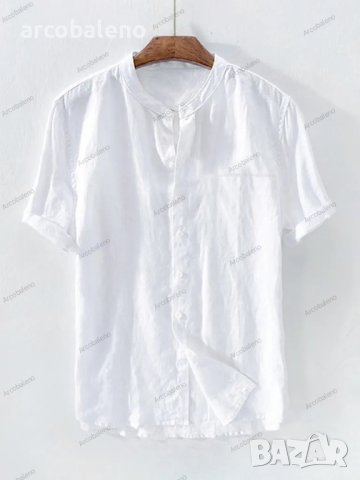 Мъжка едноцветна памучна ленена ежедневна риза с къс ръкав, 5цвята , снимка 6 - Ризи - 41210688