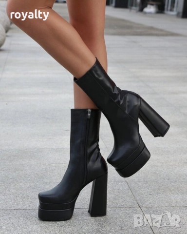 Боти на ток - черна кожа 
