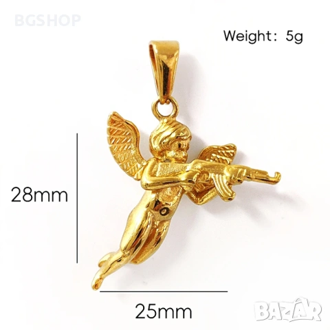 Колие Ангел с Ак-47 автомат - Gold, снимка 2 - Колиета, медальони, синджири - 53533926