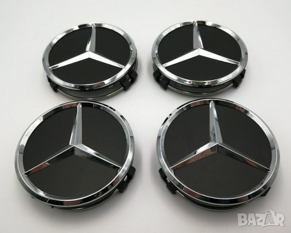 капачки за джанти за мерцедес Mercedes 75мм черни гланц хром 4 броя, снимка 3 - Аксесоари и консумативи - 40264040