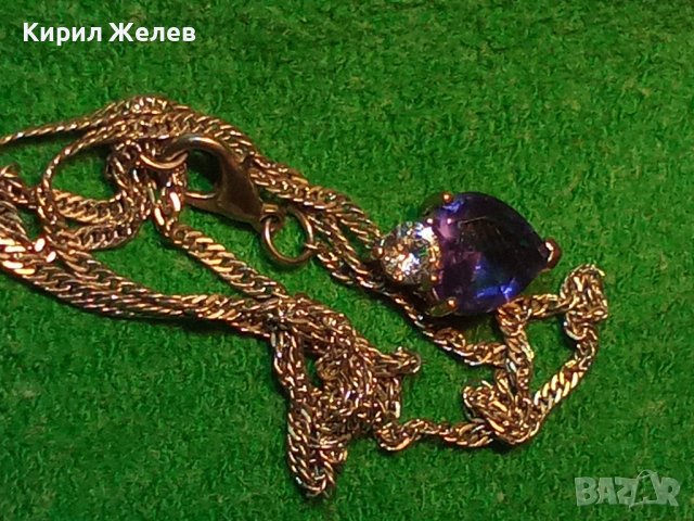 САПФИРЕНО НЕЖНО КРАСИВО АРТ ДЕКО КОЛИЕ БЛАГОРОДНА СТОМАНА с БЯЛА ПОЗЛАТА и ЦИРКОН 27257, снимка 2 - Колиета, медальони, синджири - 35007849