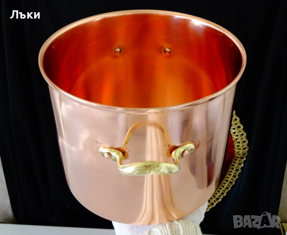 Медна тенджера 4.5 л.,чиста червена мед,печат. , снимка 5 - Антикварни и старинни предмети - 53817499