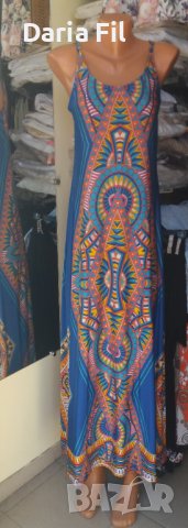 УНИКАЛНО КРАСИВА дълга рокля в кралскосин цвят с етномотивии, снимка 1
