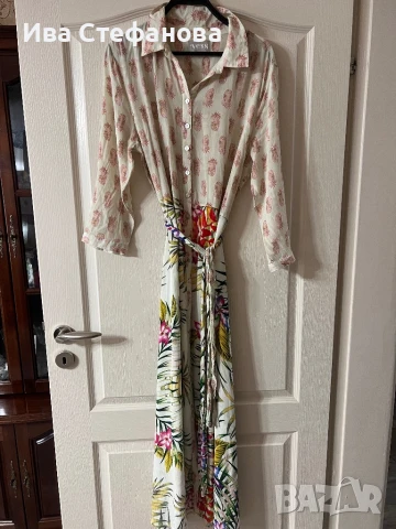 Нова ежедневна елегантна дълга рокля риза флорален принт тропик 