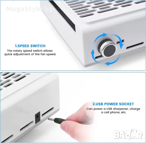 Професионален прахоуловител за маникюр Blueque BQ858-10 (100W), снимка 5 - Педикюр и маникюр - 55958871