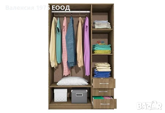 Трикрил гардероб с чекмеджета Сити 1028 сонома, орех или комбинация бяло/ арвен, снимка 8 - Гардероби - 46495213