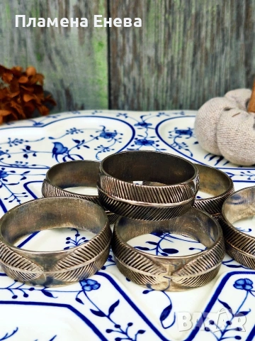Комплект посребрени пръстени за салфетки , снимка 7 - Аксесоари за кухня - 53165196