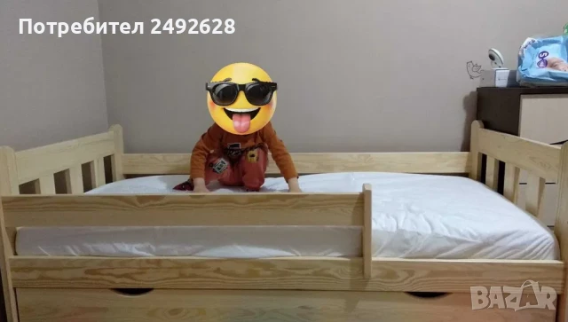 Детско легло с преграда и чекмедже масив + Латексов Матрак, снимка 1
