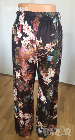 С размер Нов Италиански Дамски Летен Панталон New Collection Pink Широк Флорален Черен Цветен Шарен, снимка 16 - Панталони - 51823643