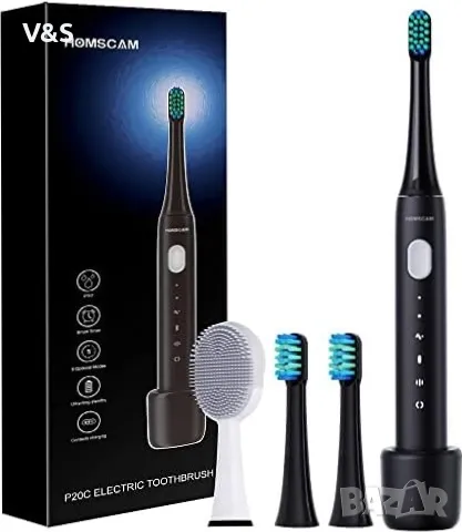 Електрическа четка за зъби HOMSCAM с 5 режима, 3 глави, презареждане на електрическата четка за зъби, снимка 2 - Други - 48089157