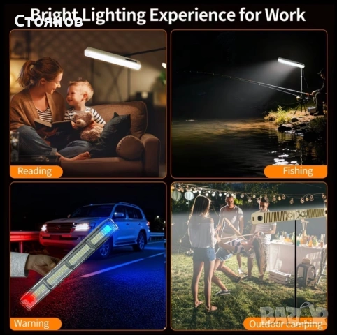 Акумулаторна работна LED лампа с магнитно закрепване, снимка 4 - Лед осветление - 53438987