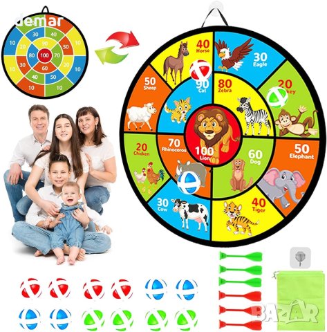 Дартс дъска за деца - 74 см двустранна велкро дъска за дартс