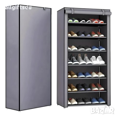 Текстилен шкаф за обувки в сиво и бежово - 7 редов, снимка 4 - Други - 41901215