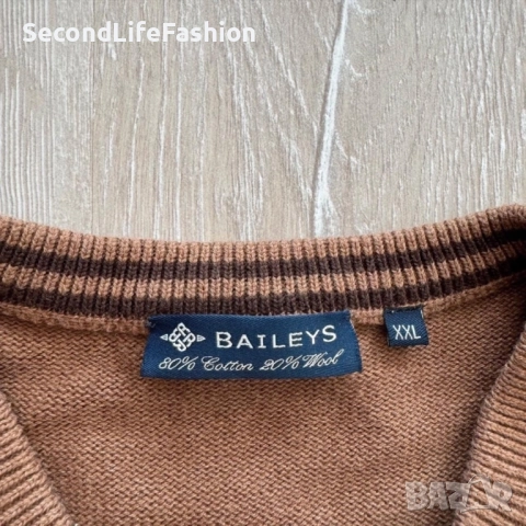 Мъжки пуловер Baileys Scottish, кафяв от памучна вълна размер XXL, снимка 2 - Пуловери - 52287382