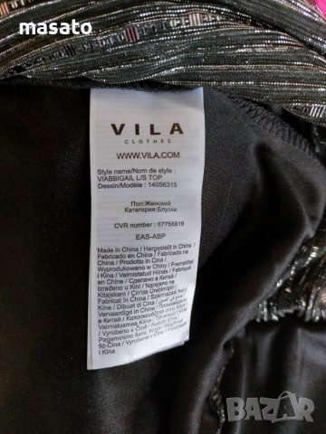 VILA - сребриста блуза с пайети, снимка 3 - Блузи с дълъг ръкав и пуловери - 39895936