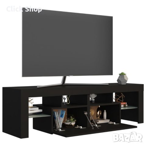 ТВ шкаф с LED осветление, черен, 140x35x40 см, снимка 5 - Шкафове - 41146898