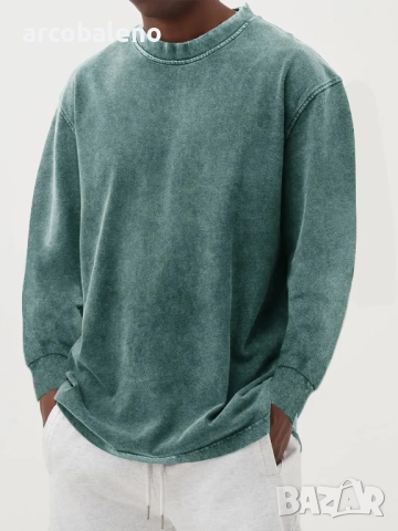 Мъжка едноцветна плътна тениска с кръгло деколте и дълги ръкави, 8цвята , снимка 3 - Тениски - 51955126