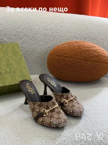 Gucci Дамски Затворени Чехли С Ток И Кристали Гучи - Различни Цветове Код SEM-811, снимка 2 - Чехли - 56129754