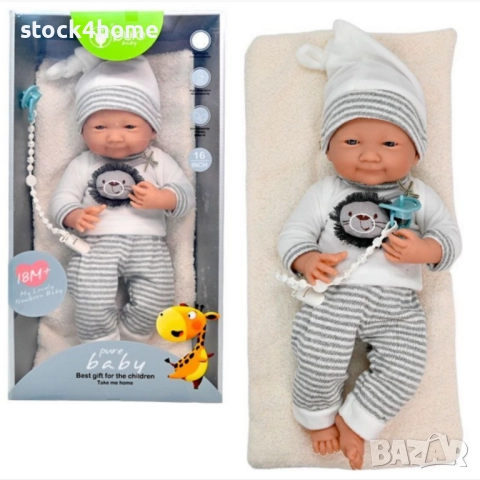 Реалистична кукла бебе Pure Baby My Lovely Newborn Baby, С аксесоари, 18+ месеца, 48 см, снимка 6 - Кукли - 52706312