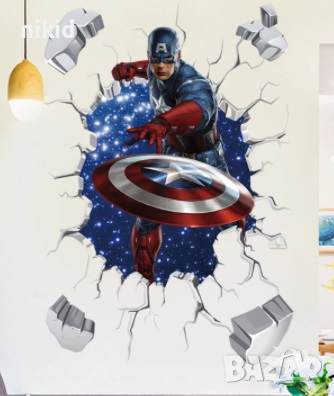 Капитан Америка Captain America дупка стена стикер лепенка за стена и мебел детска стая самозалепващ