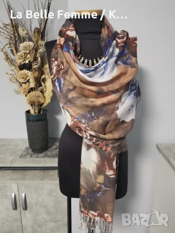 Красиви дамски шалове изработени от памук и лен и коприна, снимка 5 - Шалове - 49840497