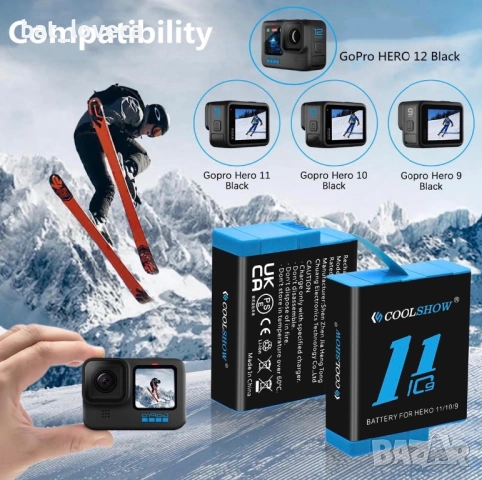 Нова Зарядна станция със 3 батерии Coolshow за  Go Pro 11/10/9, снимка 2 - Батерии, зарядни - 53756999