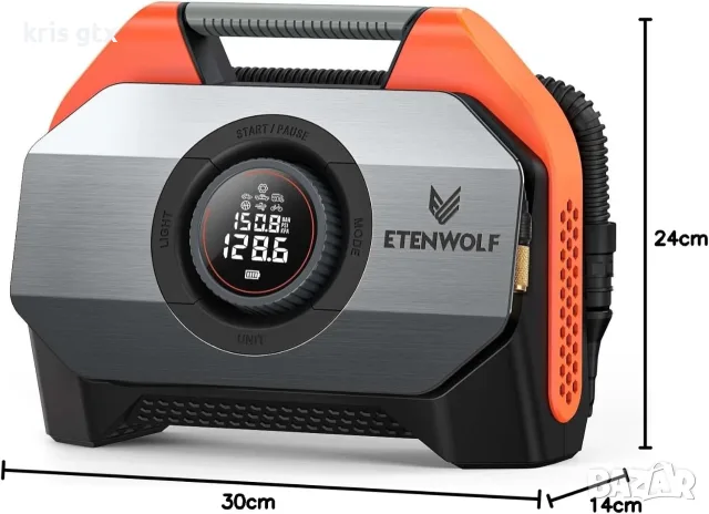 ETENWOLF Vortex S6 – Мощен акумулаторен компресор 160 PSI / 42 л/мин, снимка 2 - Аксесоари и консумативи - 55379818