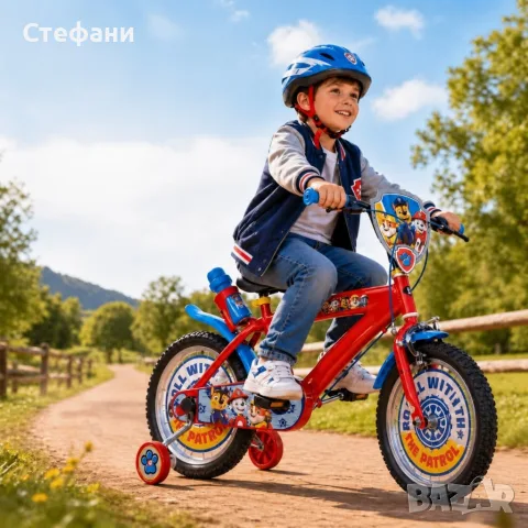 Детски велосипед Paw Patrol 16” – със спомагателни колела, спирачки и бутилка за вода, снимка 2 - Детски велосипеди, триколки и коли - 56160188