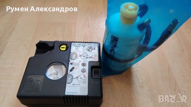 Нов оригинален Mercedes компресор за гуми 12V-15А-180W с лепило уплътнител 355 мл, снимка 11 - Аксесоари и консумативи - 44780232