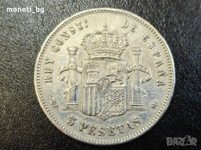 СРЕБРО Испания 5 песети 1888, снимка 2 - Нумизматика и бонистика - 53601175