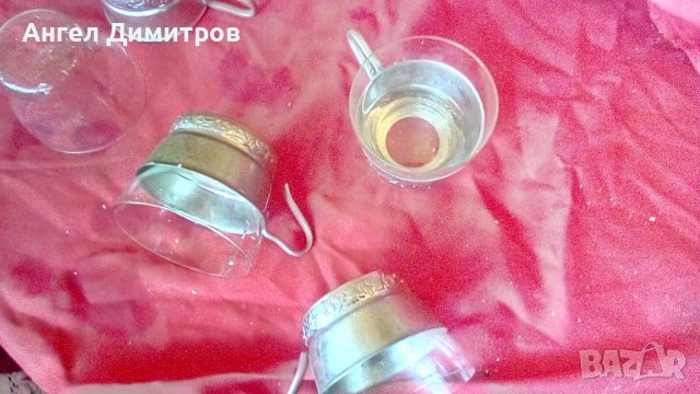 4 подстакана със стъклени чаши СССР , снимка 3 - Антикварни и старинни предмети - 38957546