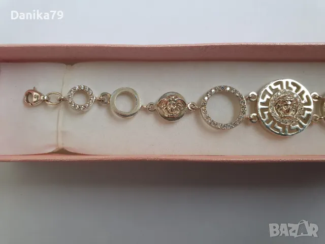 Луксозна гривна от колекция Версаче със сребро и злато, снимка 6 - Гривни - 47410381