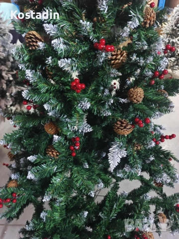 Изкуствена елха Luxury Diamond с червен глог и шишарки-размери, снимка 6 - Декорация за дома - 52209084