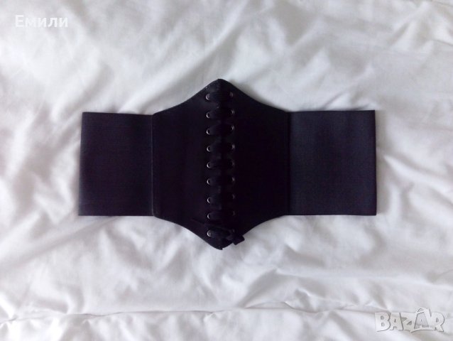 Широк колан-корсет за талия от еко кожа в черен цвят, снимка 3 - Корсети, бюстиета, топове - 41488421