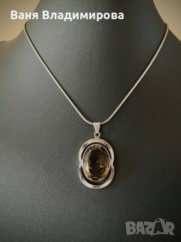 Уникална сребърна висулка с опушен цитрин, снимка 3 - Колиета, медальони, синджири - 42176071