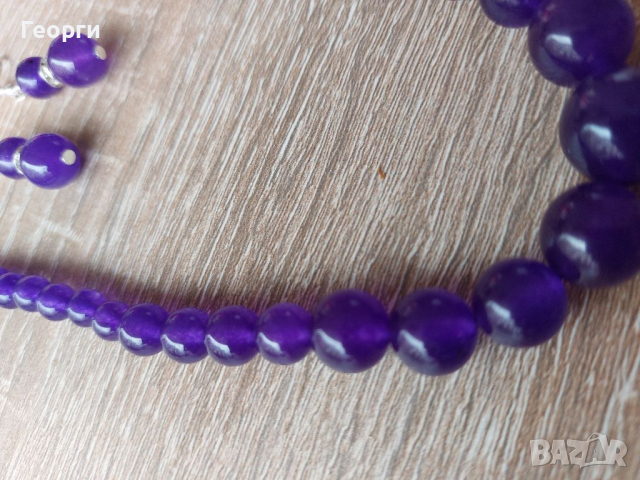 Огърлица и обеци от естествен пурпурен аметист-Бразилия , снимка 2 - Колиета, медальони, синджири - 36258407