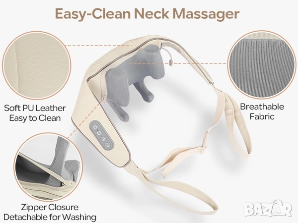 Безжичен 2в1 5D Шиацу масажор със загряваща функция, day wolf, снимка 9 - Масажори - 51753732