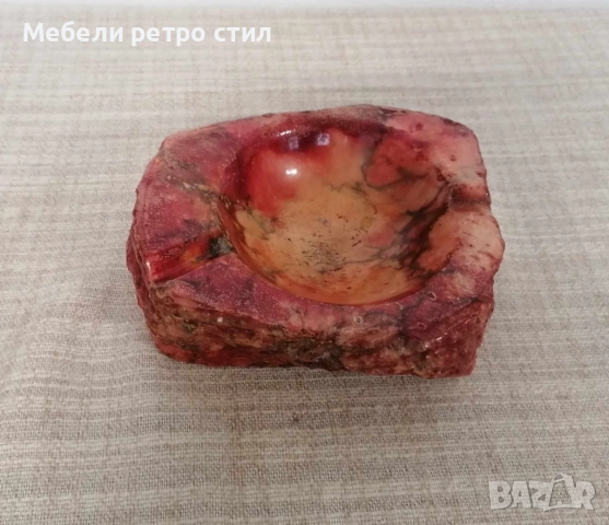 Винтидж пепелник от истински оранжев алабастър ''Romano Bianchi'' масивен, тежък, ръчно изработен., снимка 7 - Антикварни и старинни предмети - 52374855