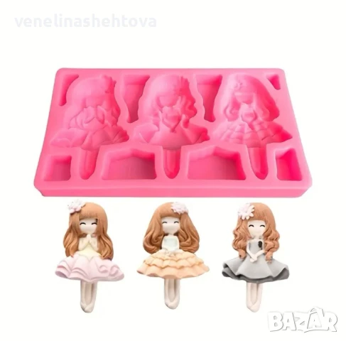 3 момичета принцеси Силиконов молд форма калъп за смола гипс фондан за декорация на торта , снимка 3 - Форми - 50693904