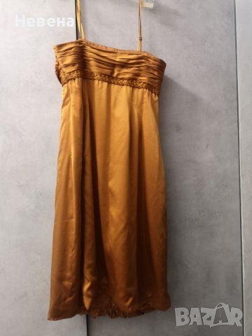 Официална Рокля цвят тиква, естествена коприна, М, снимка 5 - Рокли - 42473384