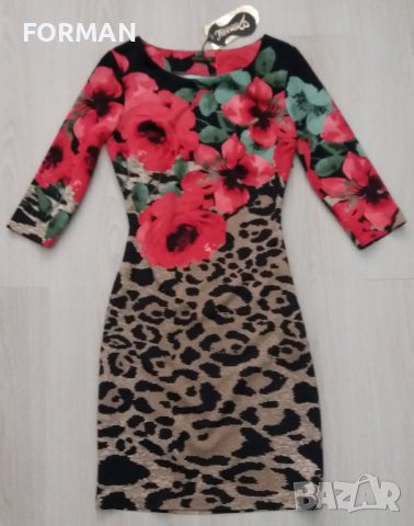УНИКАЛНО КРАСИВА рокля по тялото в леопардов принт на цветя, снимка 1