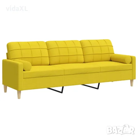 vidaXL 3-местен диван с декоративни възглавници светложълт 210 см плат