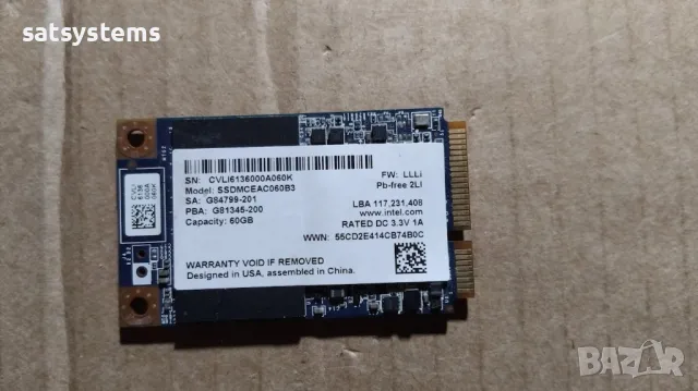 Intel SSDMCEAC060B301 60GB mSATA Solid State Drive 525 Series