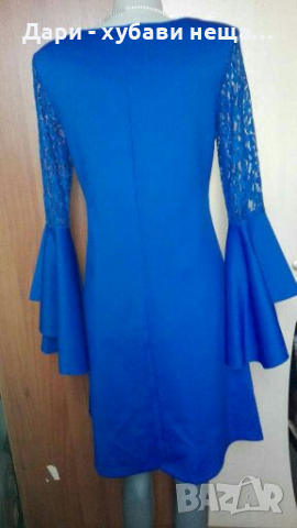 Прелестна синя рокля, от неопрен, с дантела🍀❤S/M, M/L❤🍀арт.4067, снимка 3 - Рокли - 36114867