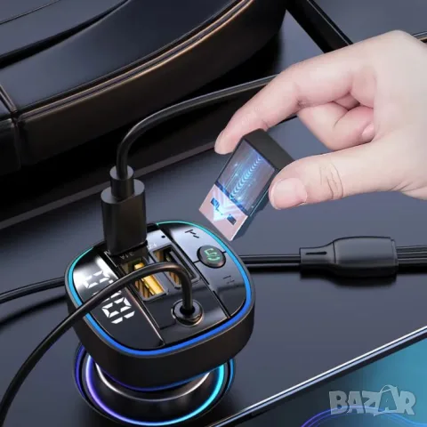 FM трансмитер 12V/24V с 2 USB Type-C и кабел с 3 накрайника, снимка 4 - Аксесоари и консумативи - 55863759